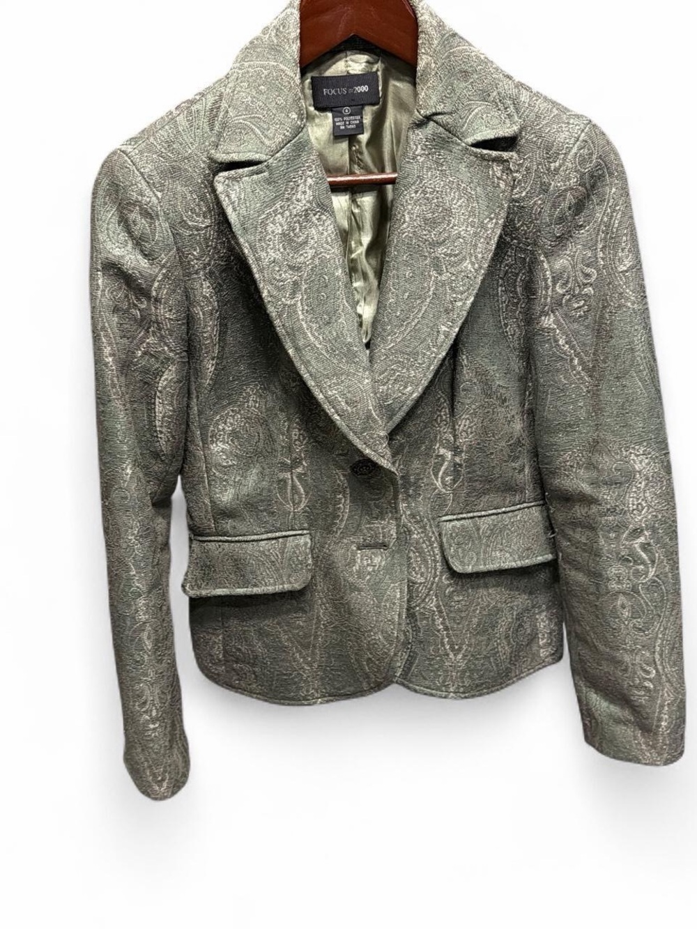 Vintage Focus 2000 Metallic Sage Paisley Blazer Jacket size 4
